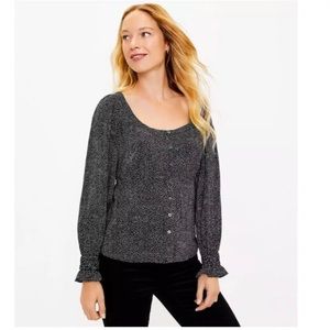 Loft Square Neck  Blouse Long Sleeve Button Down